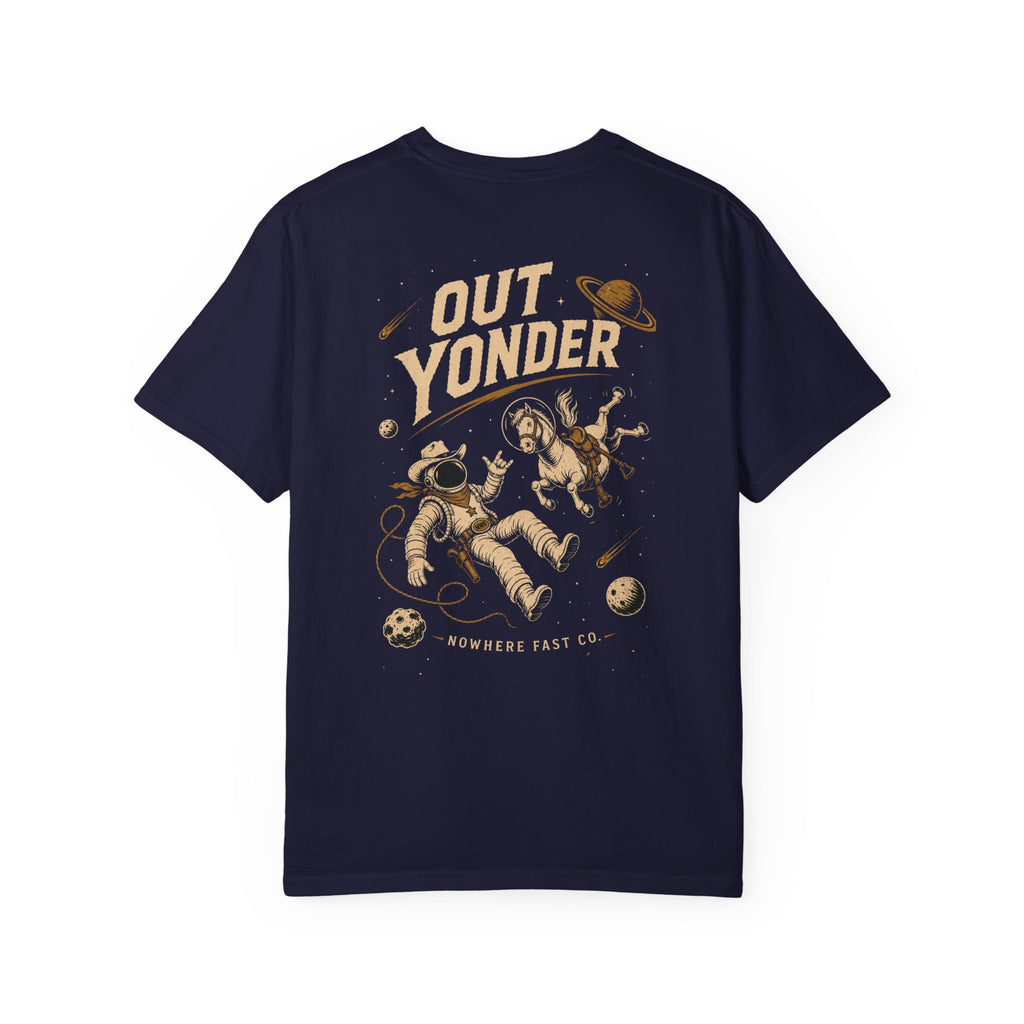 Out Yonder Cowboy Astronaut T-Shirt — Retro Western Space Graphic