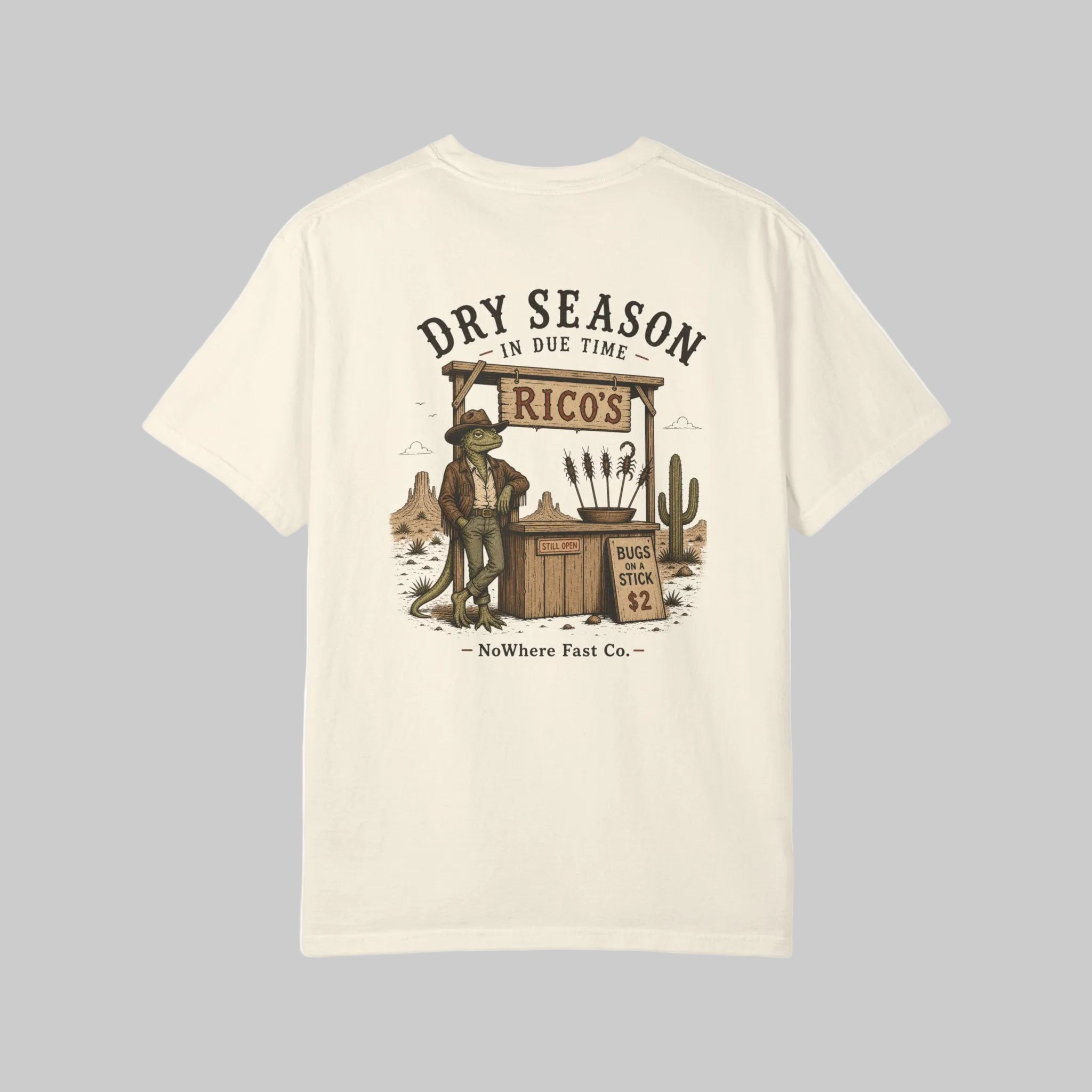 Vintage Desert Tee — “Dry Season — In Due Time” Rico’s Roadside Lizard