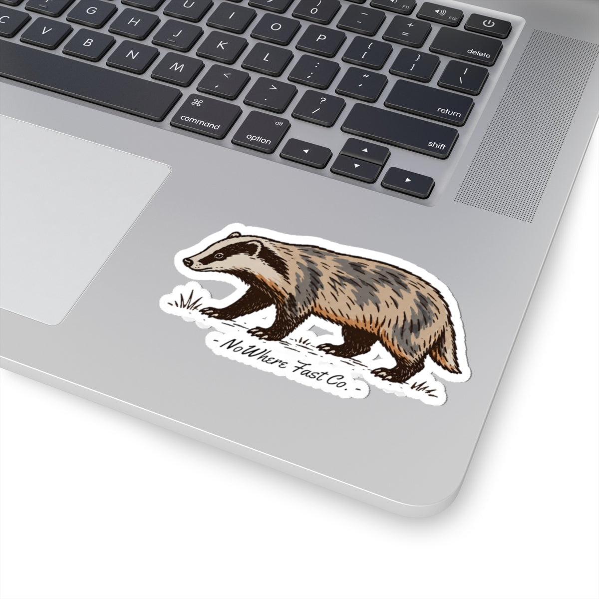 Badger Vinyl Sticker — Hand-Drawn Wildlife Kiss-Cut Decal (NoWhere Fast Co.)