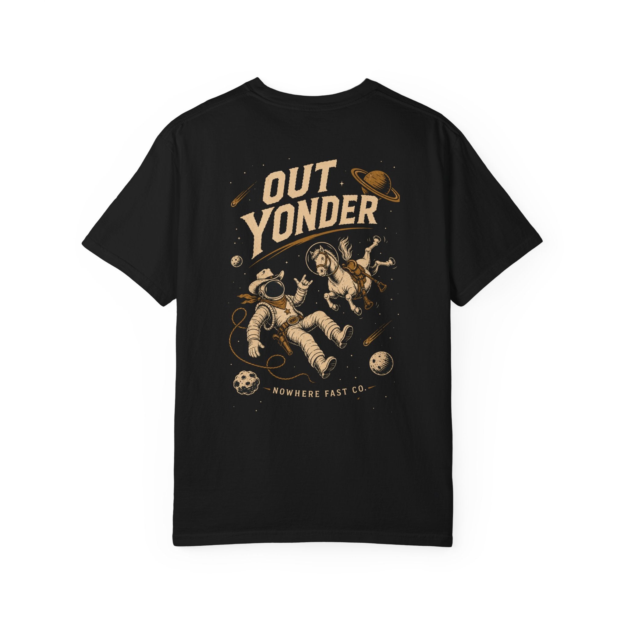 Out Yonder Cowboy Astronaut T-Shirt — Retro Western Space Graphic