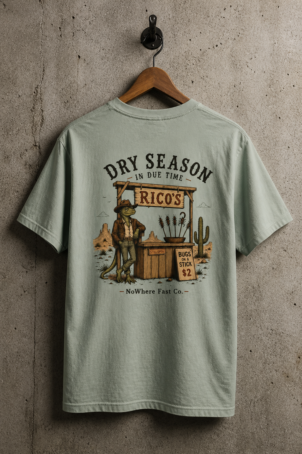 Vintage Desert Tee — “Dry Season — In Due Time” Rico’s Roadside Lizard