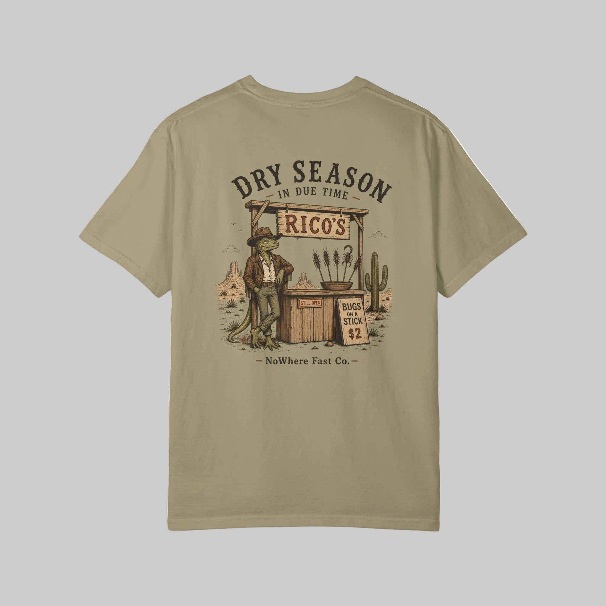 Vintage Desert Tee — “Dry Season — In Due Time” Rico’s Roadside Lizard