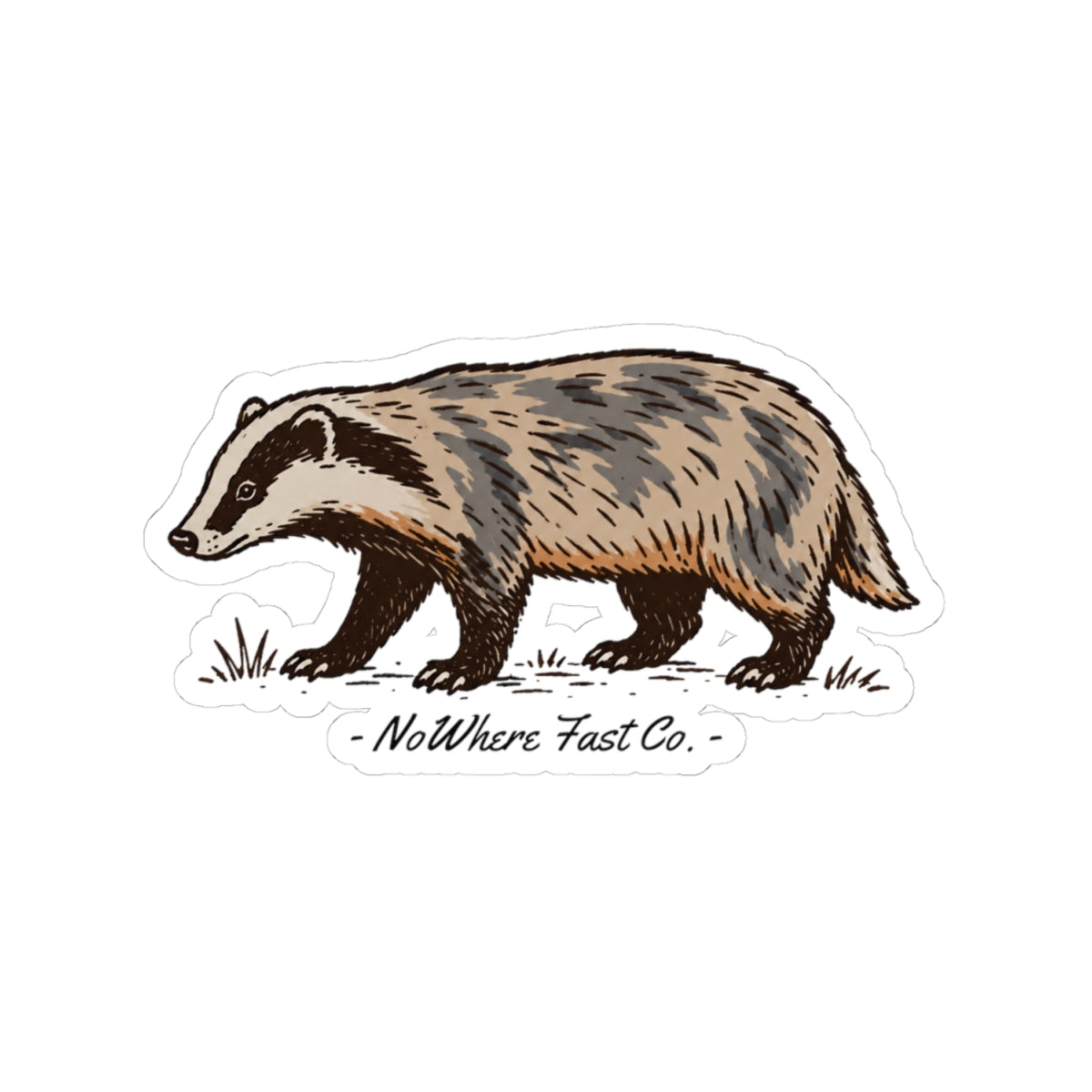Badger Vinyl Sticker — Hand-Drawn Wildlife Kiss-Cut Decal (NoWhere Fast Co.)