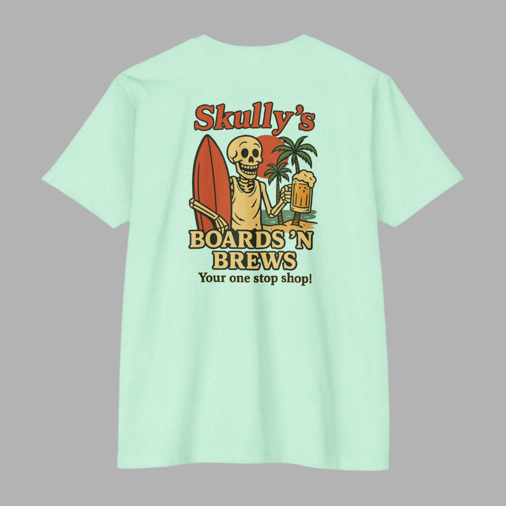 “Skully’s Boards ‘N Brews” Tee