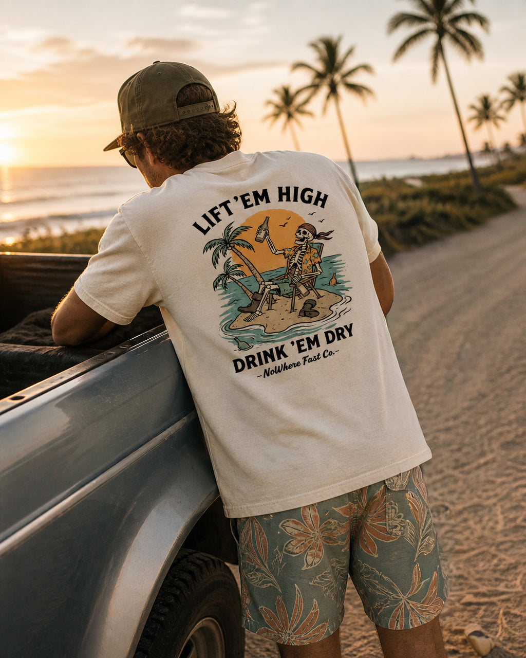 Lift ’Em High, Drink ’Em Dry T-Shirt — Vintage Western NoWhere Fast Co. Tee